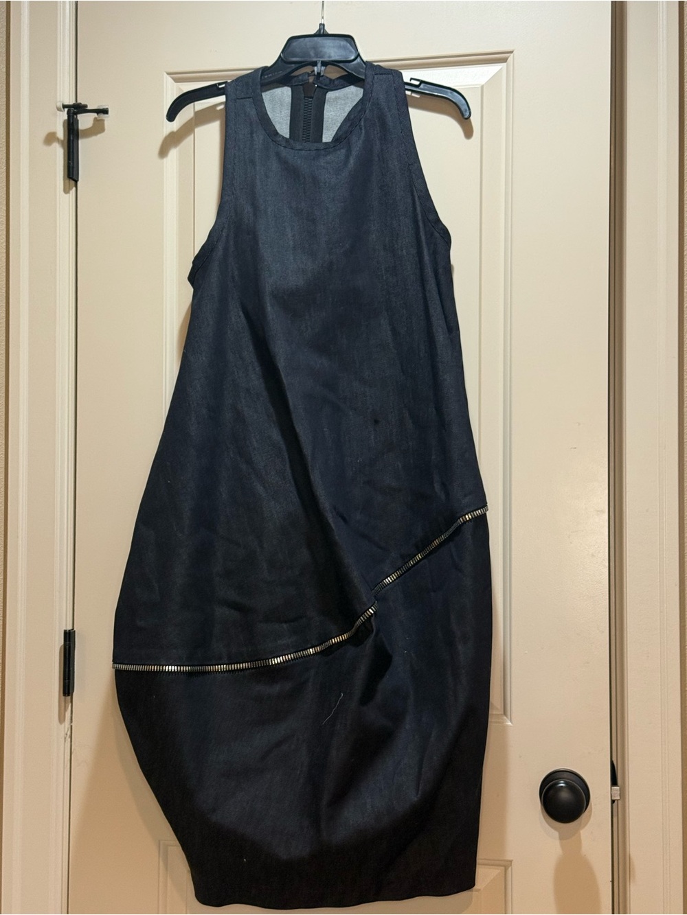 Sleeveless Midi Denim Dress in Navy